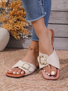 2026新款露趾平底凉鞋，欧美风格 - 白色 - 查看 2