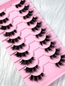 10 Pairs Transparent Half-Strip Soft 3D Faux Mink Lashes With Cat Eye Design, Natural Look - Black - View 3