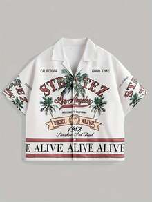 热带度假风男士衬衫，宽松椰树印花上衣，复古洛杉矶图案衬衫，适合美丽的沙滩假期 - 彩色 - 查看 2