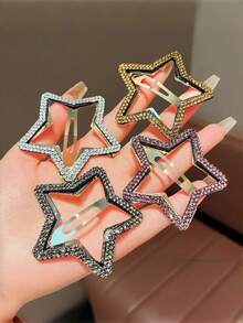 5 piezas Pasadores de pelo con strass en forma de estrella para mujeres, nuevos pasadores para flequillo/flequillo lateral, aptos para uso diario - Multicolor - Ver 3