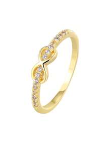 Women's Gold-Plated Zirconia Ring, Double Twist Infinity Symbol Design With Micro-Inlaid Zirconia Stones, Minimalist Elegant Style For Daily Commute/Versatile, Fashionable Birthday Gift For Trendsetters - Gold - View 6