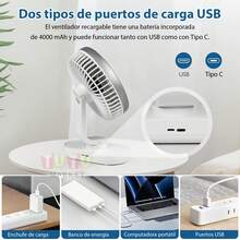 Ventilador PortáTil, Ventilador De Escritorio Multifuncional De Doble PropóSito, Ventilador Personal Silencioso, Ventilador De Escritorio PequeñO Para Dormitorio, Cocina Y Oficina, Ventilador De Escritorio Recargable Por USB, Funcionamiento Silencioso, Alto Flujo De Aire, Larga DuracióN De La BateríA, Regalos Para Damas De Honor, HabitacióN, DecoracióN De Dormitorio, Playa, Viaje, Para Hombres, Para Mujeres, Vacaciones - Blanco - Ver 3