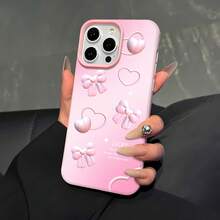 Estuche para teléfono con patrón de lazo de corazón rosa compatible con  17,  16 Pro Max,  15 Pro Max,  13 y  12, resistente al agua, a las caídas, a los arañazos, elegante y resistente a las manchas. Un gran regalo para familiares, amigos, amantes, novios/novias y el Día de San Valentín. - Rosa - Ver 4