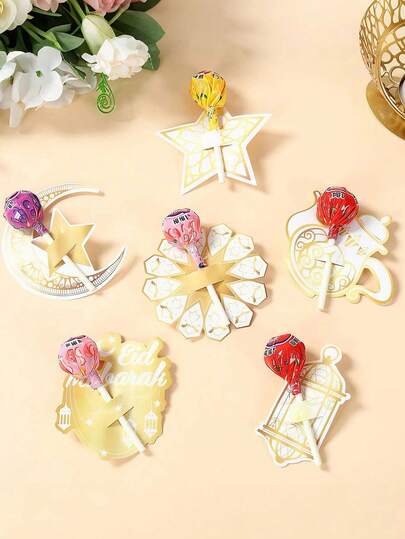 24/48-Piece Platinum-Colored Eid Lollipop Stand, Ramadan Blessings Lollipop Decorative Cards, Ramadan Greeting Paper Candy Cards, Ramadan Party Gifts, Party Giveaways, Ramadan Greetings For Islamic Eid Celebrations, Ramadan Home Decor, Ramadan Blessings, Eid Decorations, Islamic Muslim Event Party Supplies, Eid Al-Adha Muslim Decorations