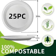 3/25/50个可堆肥圆形纸盘（白色/约26厘米） - 重型纸盘 - 由甘蔗纤维制成 - 适用于日常用餐、餐厅、家庭聚会、餐车、特殊活动、餐饮、婚礼、派对 - 防水、防油、微波炉加热、坚固、防切割。 - 彩色 - 查看 15