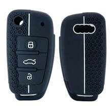 1pc Black Silicone Remote Key Cover With White Accents For Audi TT, A6, C6, A4, A5, A7, A3, Q3, Rs3, Rs6, Q2, Q7, S3, S7, S8 - Durable Hexagonal Pattern Key Fob Case With Lock/Unlock/Car Icons - Black With White Line - View 1