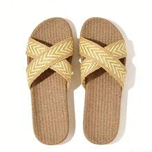 Summer Linen Slippers, Lightweight Non-Slip Indoor Slippers, Soft Bottom Home Slippers, Fashionable Minimalist Bedroom Slippers - Yellow - View 2