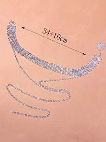 1 pieza Nuevo collar de gargantilla con múltiples filas de rhinestones sexy 2026, collar largo, cadena para el Body - Plateado - Ver 8