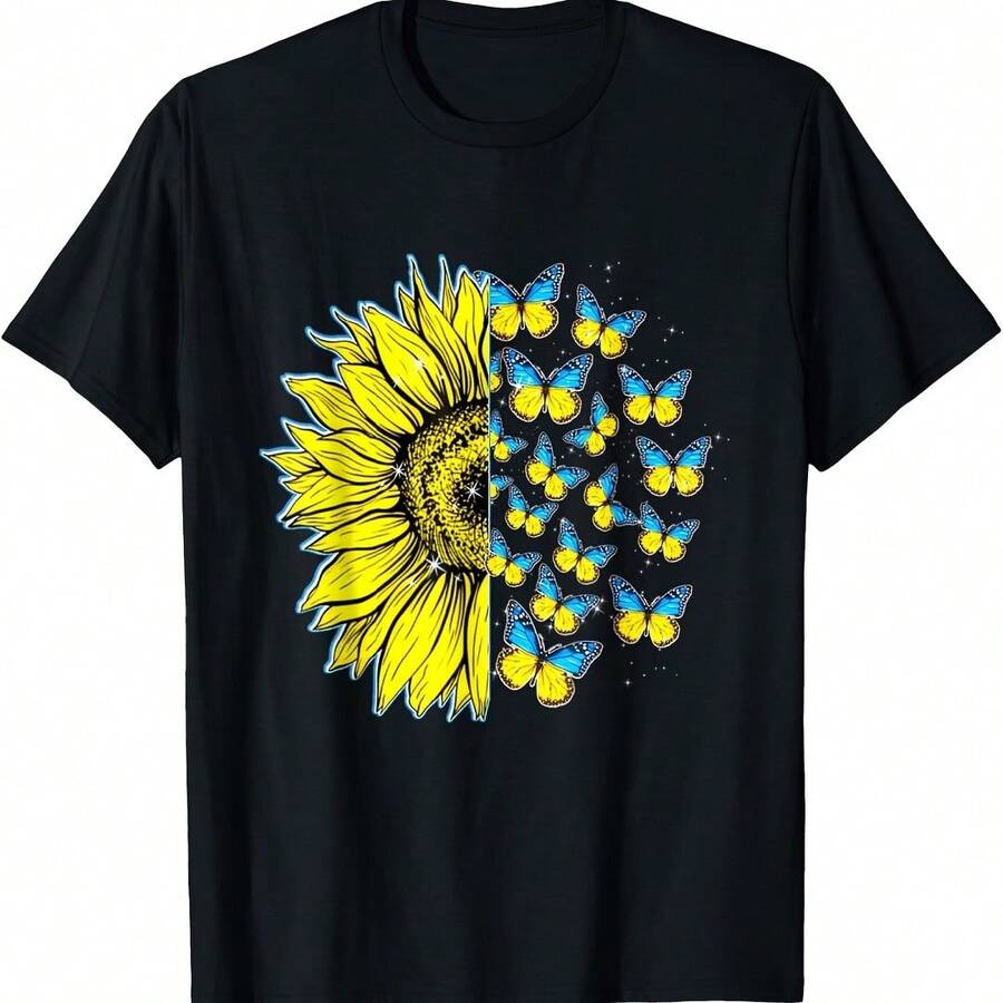 Printed Casual Loose Fit Short Sve Crew Neck Ladies - 綠色 - 查看 1