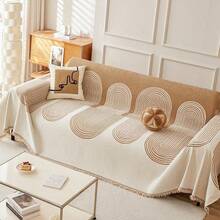 zxxDoubleCare Funda de Sofa de Cenilla de e Sofa Cover con Borlas Ente Couc Cover de Tela Ideal para Todas Las Estaciones Se Puede Utilizar como Manta de Sofa Cal ige 180 x 180sofa cama - Beige180180 - Ver 1