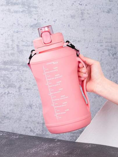 1 pieza Botella de agua plegable con recordatorio de hidratación, botella de agua deportiva reutilizable a prueba de fugas de 64 oz con pajita y correa, adecuada para entrenamiento y fitness