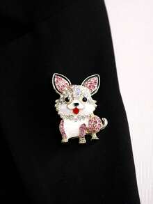 1 pieza Broche de perro de metal con gota de aceite blanco, cristal de imitación y resina transparente rosa, adecuado como regalo para amigos y familiares - Multicolor - Ver 2