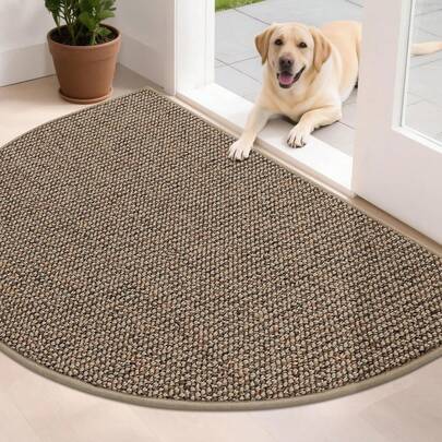Half-Circle Welcome Mats, Dust-Proof Doormat, Non-Slip Washable Bathroom Mat, Entrance Carpet, Absorbent Doorway Low-Profile Mat, Suitable For Front/Back Door And Entryway, Apartment, Grayish Brown
