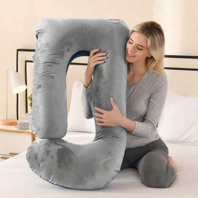 2026 New 44-Inch J-Shaped Full Body Pillow, Maternity Pillow, Maternity Full Body Pillow With Velvet Pillowcase, Full Body Pillow With Back, Leg, And Tummy Support, Helps Ensure Adequate, Comfortable Sleep, Valentine's Day,New Year And Mother's Day Gifts
