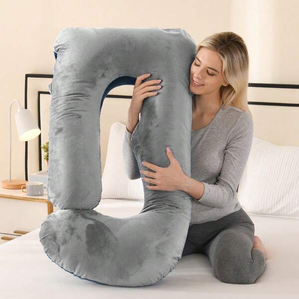 2026 New 44-Inch J-Shaped Full Body Pillow, Maternity Pillow, Maternity Full Body Pillow With Velvet Pillowcase, Full Body Pillow With Back, Leg, And Tummy Support, Helps Ensure Adequate, Comfortable Sleep, Valentine's Day,New Year And Mother's Day Gifts