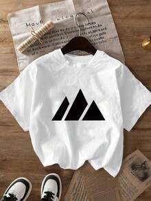 Camiseta con estampado geométrico de triángulos, de talla grande, casual y cómoda para uso diario en verano, atuendo de vacaciones, top para el Día de San Valentín, ropa de mujer para el Día de San Valentín, atuendo de vacaciones, ropa de oficina para mujer - Blanco - Ver 5