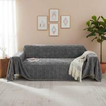 1/2/3/4-Seater Sofa Cover, Plush Sofa Cushion Cover, Winter Sofa Cover With Pumpkin Pattern, Non-Slip Couch Cover, Furniture Protector For Bedroom, Office, Living Room, Pet-Friendly - 深灰色 - 查看 3