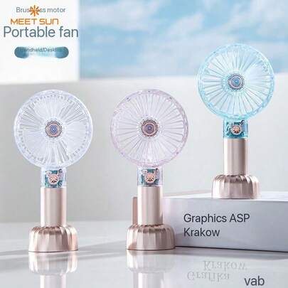 MEET SUN 1 Stück tragbarer Mini-Ventilator + transparenter Sonnenlicht-Kristall + leise + 500mAh Akku + wiederaufladbar + leicht & beweglich + 3 Windgeschwindigkeitsstufen + Ständer oder Aufhängen + Bestseller im grenzüberschreitenden Handel + inklusive Aufhängeband + leises Kühlgerät für den Schreibtisch + Hilfsmittel zum Fixieren von Make-up