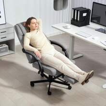 Office Chair With Massage Function, Ergonomic Reclining Executive Chair, Footrest, Height Adjustable, 360° Swivel, Linen Look, Grey - Grey - View 2
