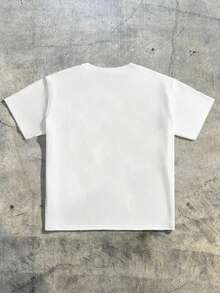 1 pieza Camiseta blanca holgada unisex con estampado de arte de rostro abstracto, adecuada para uso casual diario y de vacaciones - Blanco - Ver 2