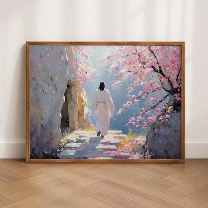 1pc, Canvas Wall Art, Framed Wall Decor, Easter Christian Wall Hanging Christian Easter Print Religious Art Christian Painting Jesus Art Easter Decor He Is Risen Painting Easter Decor Pink Floral Poster, Spring Home Decor, Spring Posters, Room Decor Aesthetics, Dorm Decor, Bedroom Decor, Living Room Decor, Bathroom Decor, Kitchen Decor, Dining Room Decor, Apartment Decor, Office Decor, Holiday Gifts, Easter Posters, Easter Decor Gifts