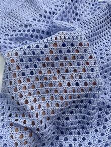 女士性感镂空露背系带沙滩罩衫迷你连衣裙，夏季度假 - 藍色 - 查看 11