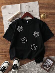 Pure Cotton Short Sleeve T-Shirt New Spring-Summer, 180 G Weight. Cartoon Print, Couple Model. - 黑色 - 查看 2