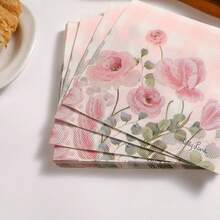 33*33厘米 双层鲜红色花朵印花餐巾纸，适用于酒店、咖啡馆装饰、生日派对、家庭聚会等场合 - 彩色 - 查看 3