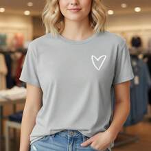 Women's Basic Solid Color Short Sleeve Round Neck Cotton T-Shirt With Minimalist Heart Print, Casual Loose Fit, Soft Breathable Fabric, S-5XL Sizes Available, Ideal For Daily Wear, Summer Outfits, Black - 淺灰色 - 查看 7
