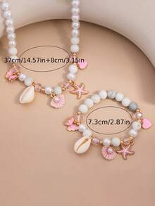 一套夏季时尚沙滩仿珍珠串珠海星贝壳蝴蝶结项链手链，沙滩/休闲约会首饰礼品 - 彩色 - 查看 3