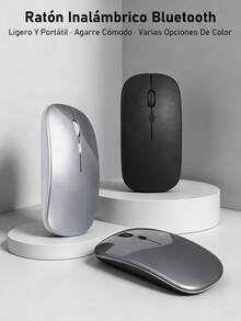 Ratón inalámbrico, batería recargable de 300 mAh, silencioso, diseño ultrafino (receptor Bluetooth y USB 2.4Ghz), ratón de ordenador portátil, apto para portátiles, iPad, compatible con MacBook y dispositivos Apple - Negro - Ver 2