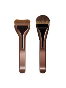 2Pcs Coffee Pillow & Tongue Foundation Brushes - Soft Dense Bristles, Streak-Free Finish, Fits Liquid/Powder/Cream, Pro & Beginner Ideal - Mocha Brown - View 9