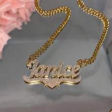 Customized Sparkling Matte Name Necklace Classic Retro Stainless Steel Men's Cuban Chain Thick Chain Pendant Charm Personalized Heart Letter Couple Necklace Wedding Jewelry Thanksgiving Christmas Gift For Father And Mother - Nhiều màu - Xem 10