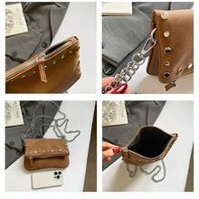 1pc Women's Burgundy Studded Chain Crossbody Bag | Waterproof Multi-Functional Mini Purse | Fashion Holiday Gift Bag For All Seasons - Women's Bags - View 11