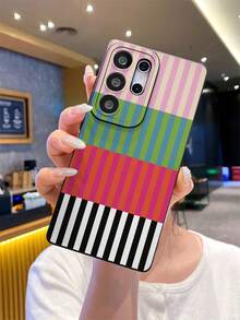 New Striped Pattern Matte Texture Phone Case, Anti-Fall Anti-Scratch Anti-Fingerprint Black TPU Soft Shell, Camera Lens Protection Compatible With Samsung, Compatible With Redmi, OPPO, VIVO - Multicolor - View 6