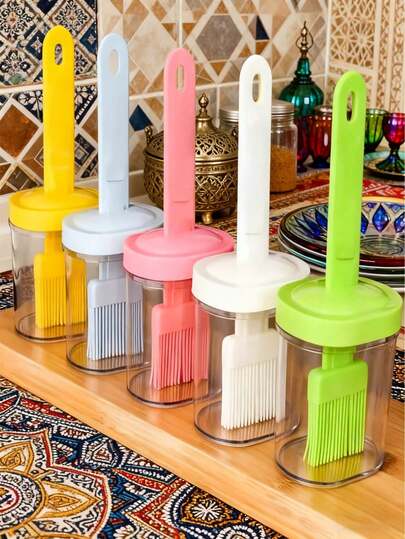 1Pc Random Color Grilling Basting Brush Multifunctional Oil Brush With Unique Oil Bottle For Baking Cooking Bread Kitchen Must-Have