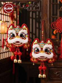 传统中国舞狮挂饰 - 节日墙饰/门铃，新年庆祝活动、客厅装饰和家居必备佳品，文化墙饰 | 鲜艳红色装饰 | 涤纶纤维工艺，中式风格装饰，2026新年装饰 - 紅色 - 查看 2