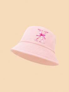 1顶蝴蝶结字母印花儿童渔夫帽，时尚百搭，适合女孩返校、日常佩戴、防晒、节日礼物 - 粉色 - 查看 35