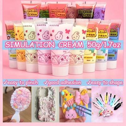 1pc Simulation Cream + 1pc Random Nozzle, Simulation Cream Handmade Painting Material, Fake Cream Craft Set For Art & Craft Supplies, 12 Vibrant Colors