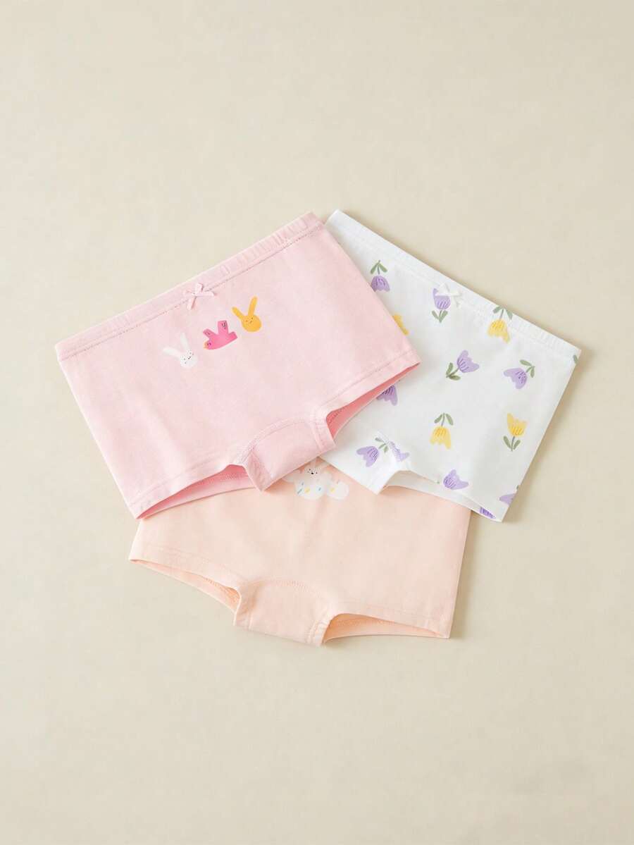 mini bala 3 piezas/paquete Calzones tipo hipster con estampado de dibujos animados para niñas jóvenes - blanco rojo - Ver 1