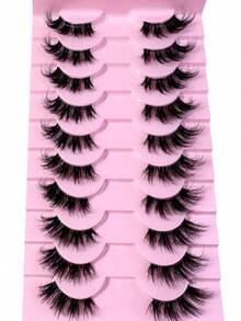 10 Pairs Transparent Half-Strip Soft 3D Faux Mink Lashes With Cat Eye Design, Natural Look - Black - View 5