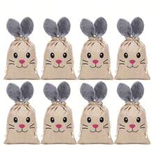 1/3/6pcs Linen Drawstring Bags, Rabbit Ear Design Fantasy Rabbit Easter Egg Gift Bags, Reusable And Practical - Multicolor - View 4