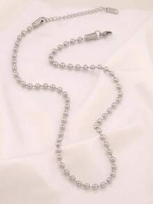 1pc Stainless Steel Beaded Chain Necklace, Women's Fashionable Gold Ball Pendant Necklace, Men's Accessory - Necklace - View 4