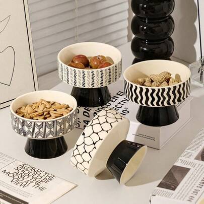 【波西米亚风高品质】陶瓷高脚水果盘，多功能坚果零食甜点碗，客厅茶几装饰，下午茶必备及收纳