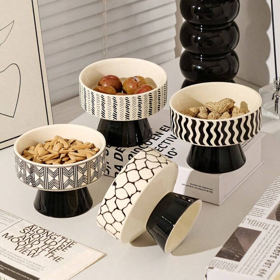 [Wysokiej jakości w stylu boho] Ceramiczny talerz na owoce na postumencie, wielofunkcyjna miseczka na orzechy i przekąski, dekoracja stolika do herbaty w salonie, niezbędny do popołudniowej herbaty i przechowywania - Różowy wzór lamparta - Zobacz 1