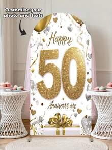 Personalized Elastic Arch Decor Cover, Gold 50th Anniversary Celebration Arch Background Cover, 2D Flat Printing - Polyester Fabric, Easy To Set Up, Suitable For Ceremonies, Photography, Banquets And Anniversaries, Home Decor, Holiday Decorations And Outdoor Party Props - Multicolor - View 2