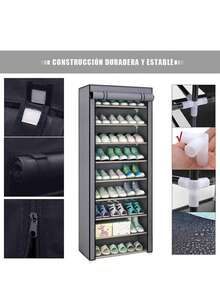 Zapatera con Cubierta de Tela con 9 Niveles Organizadores de Zapatos, Estructuras de Acero y Conectores de Plástico, Para Almacenar y Guardar los Zapatos,navidad - Gris - Ver 6