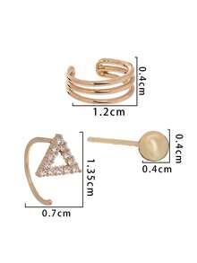 3 piezas Pendientes de aro triangulares de cobre para mujer - Amarillo Oro - Ver 7