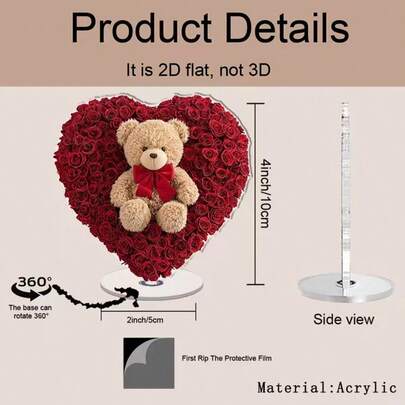 2D Acrylic Garden Decor, LOVE Tabletop Ornament, Rotating Base Outdoor Decoration, Waterproof Lawn Accessory, Flat Romantic Garden Gift