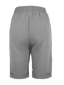 Jisfaneya Plus Size Women's Elastic-Waist Drawstring Versatile Casual Solid-Color Shorts Summer - Light Grey - View 4